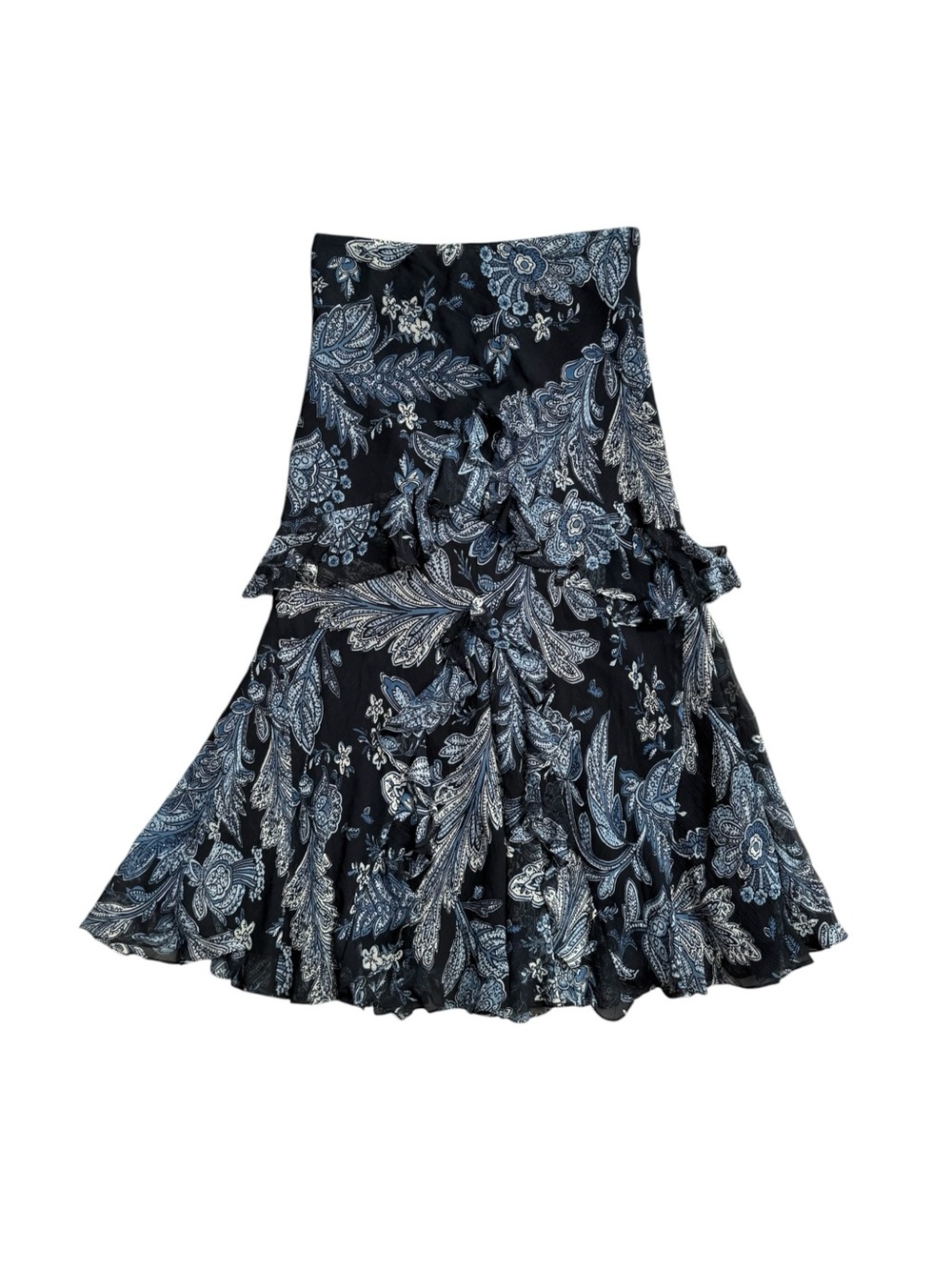 Vintage Ralph Lauren Navy Blue Floral Paisley Ruffle Skirt M